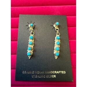 Zuni June Davis Snake Eyes Dangle Earrings Turquoise & Sterling Silver Tested